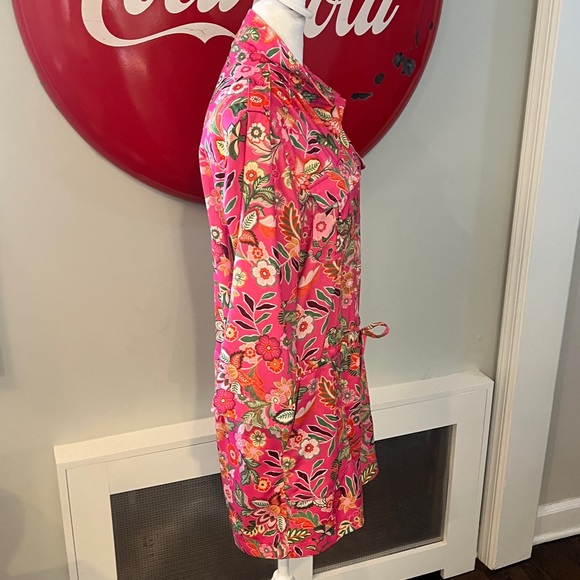 Fate Pink & Green Floral Romper Button Front Drawstring Waist w/Pockets, Size L - Picture 10 of 10